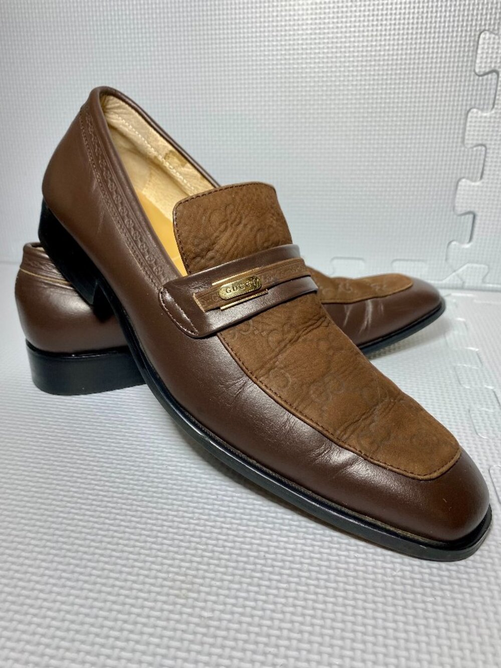 VINTAGE GUCCI Guccissima GG Monogram Leather Suede Logo Loafer FORD Era 43 US 10